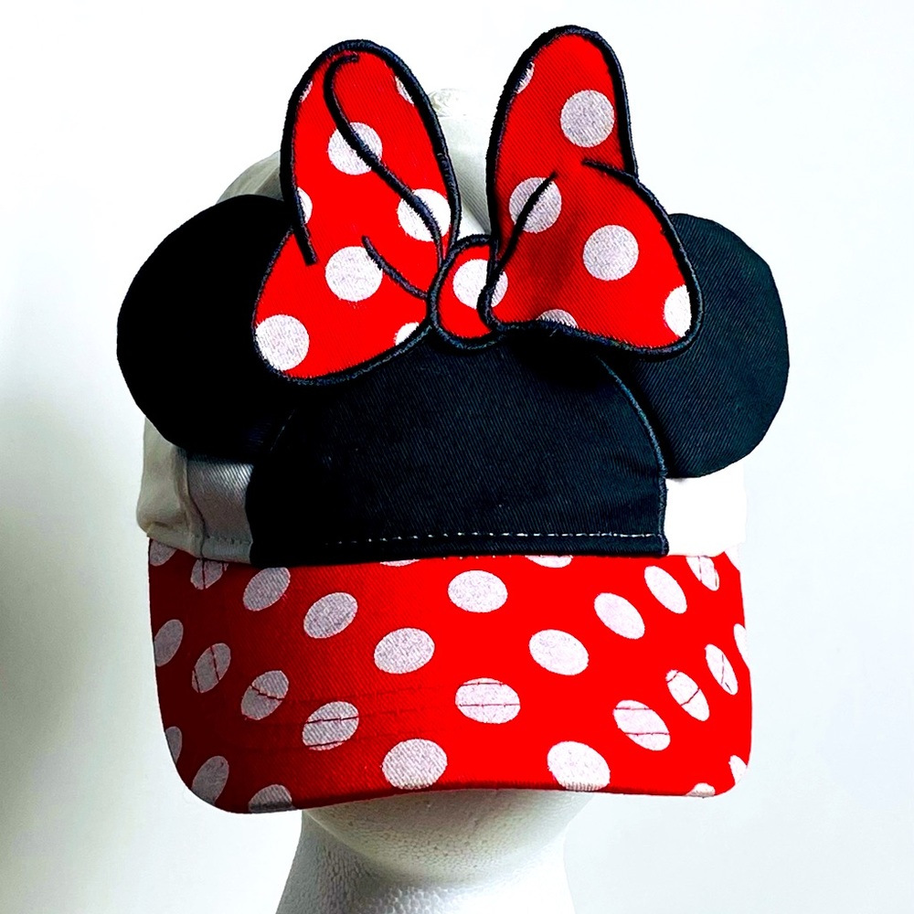 Youth Girls MINNIE MOUSE HAT white red black silver EARS & BOW Ball Cap Disney